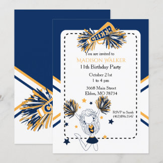 Cheerleader Birthday Party in Navy Blue & Gold Einladung