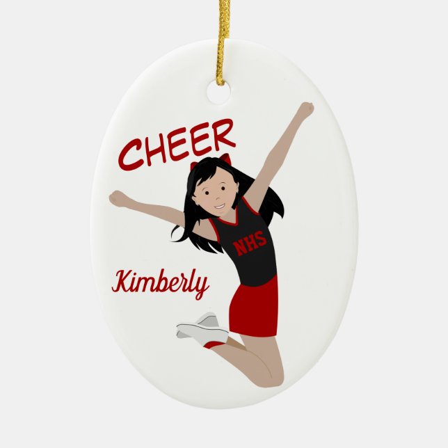 Cheerleader Black Hair Black & Red Keramik Ornament (Vorne)
