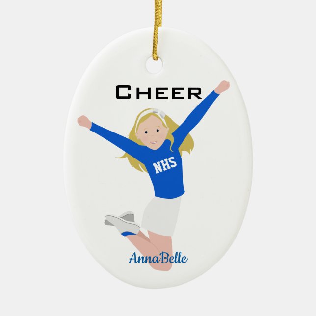 Cheerleader Blonde Blue & White Keramik Ornament (Vorne)