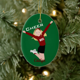 Cheerleader Blonde Red & Black Keramik Ornament