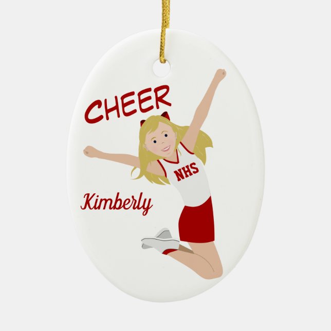 Cheerleader Blonde Red & White Keramik Ornament (Vorne)