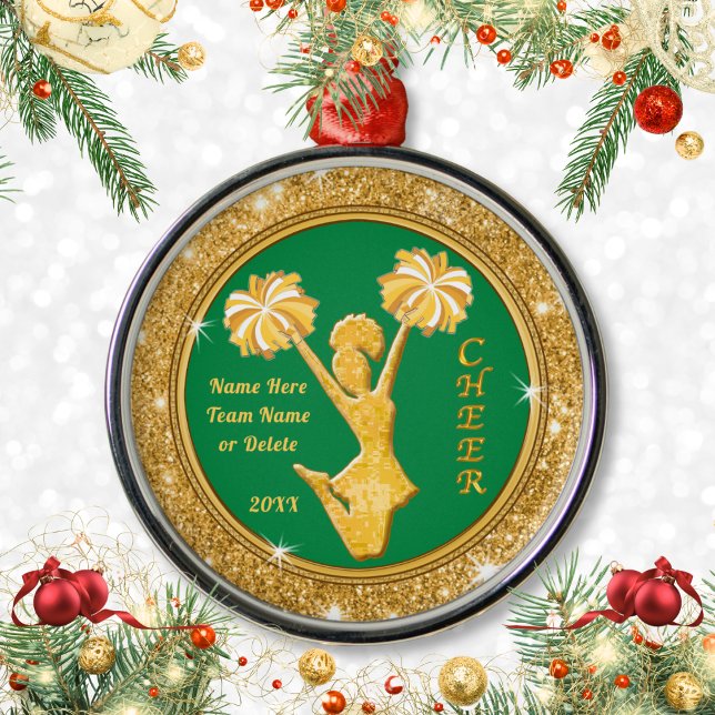 Cheerleader Christmas Ornaments Personalisiert Keramik Ornament (Personalized Cheer Ornaments. Cheap gifts for Cheerleaders. Green and Gold, Cheer Ornaments. Custom.)