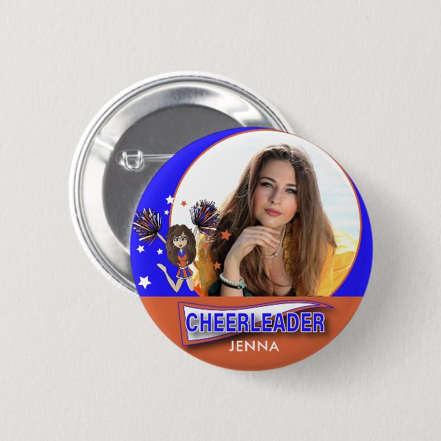 Cheerleader - DIY Foto - Blau und Orange Button (Vorne & Hinten)