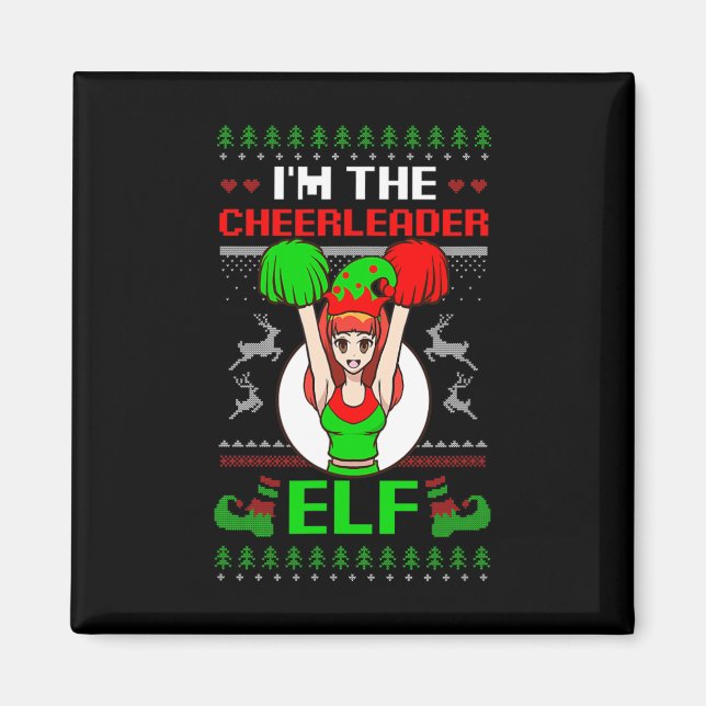 Cheerleader Elf Design Christmas Cheerleading  Magnet (Vorne)