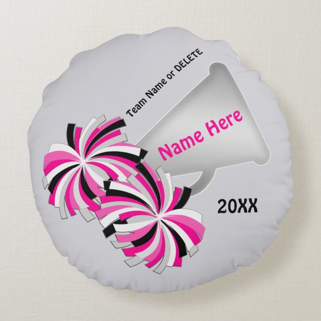 Cheerleader-Geschenke, personalisiertes Pom Pom Rundes Kissen (Rückseite)