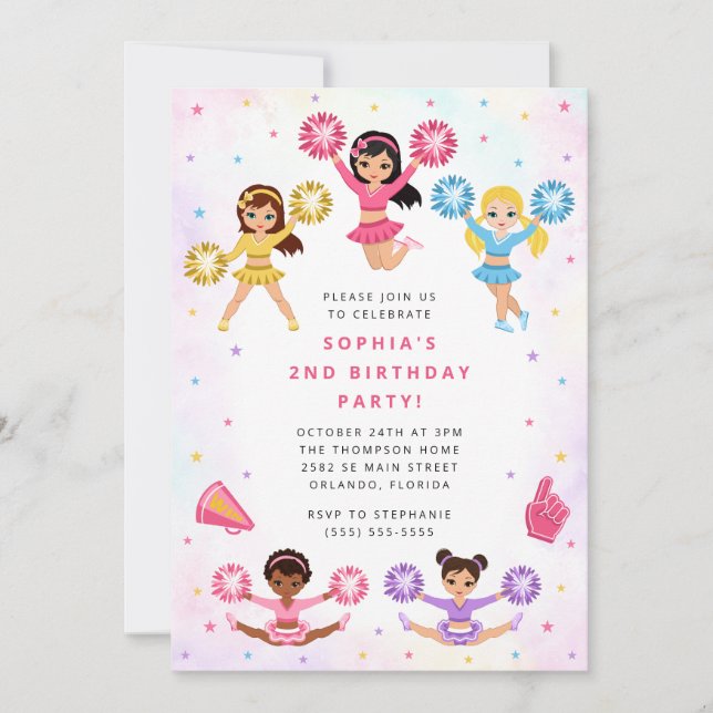 Cheerleader Girl Birthday Party Invitation Einladung (Vorderseite)