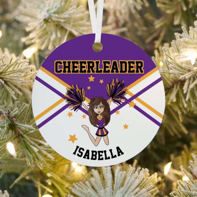 Cheerleader 📣 💖 Girl - Lila und Gold 2S Ornament Aus Metall (InSitu)