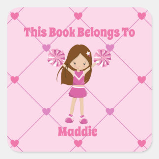 Cheerleader Girl Niedlich Custom Dieses Buch gehör Quadratischer Aufkleber