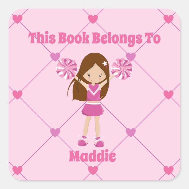 Cheerleader Girl Niedlich Custom Dieses Buch gehör Quadratischer Aufkleber (Vorderseite)