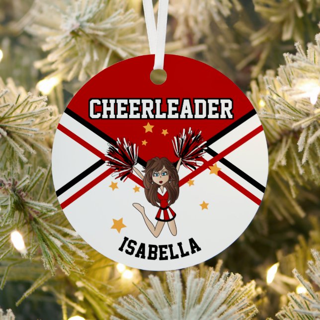 Cheerleader 📣 💖 Girl - Red & Black 2S Ornament Aus Metall (InSitu)