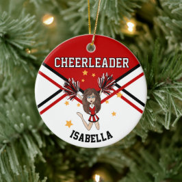 Cheerleader 📣 💖 Girl - Rot, Schwarz & Weiß Keramik Ornament