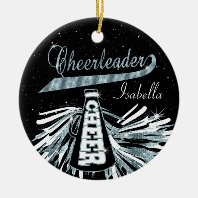 Cheerleader 📣 💖 Glam - Schwarz und Blau Aquamari Keramik Ornament (Vorne)