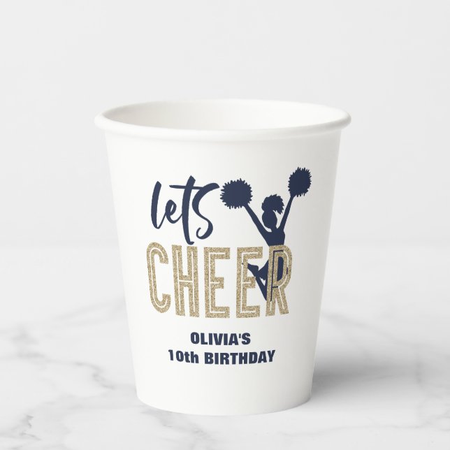 Cheerleader Gold und Marine Cheerday Pappbecher (Vorderseite)
