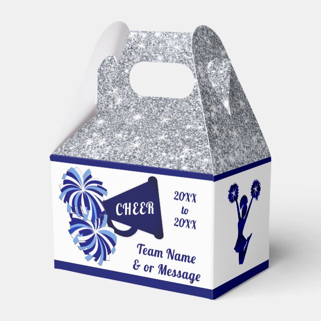 Cheerleader Goodie Bags. Personalisiert, blau, wei Geschenkschachtel (Vorderseite)