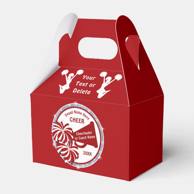 Cheerleader Goodie Bags, Personalisiert, rot, weiß Geschenkschachtel (Vorderseite)
