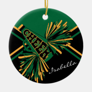 Cheerleader - Grün, Schwarzes und Gold Keramik Ornament