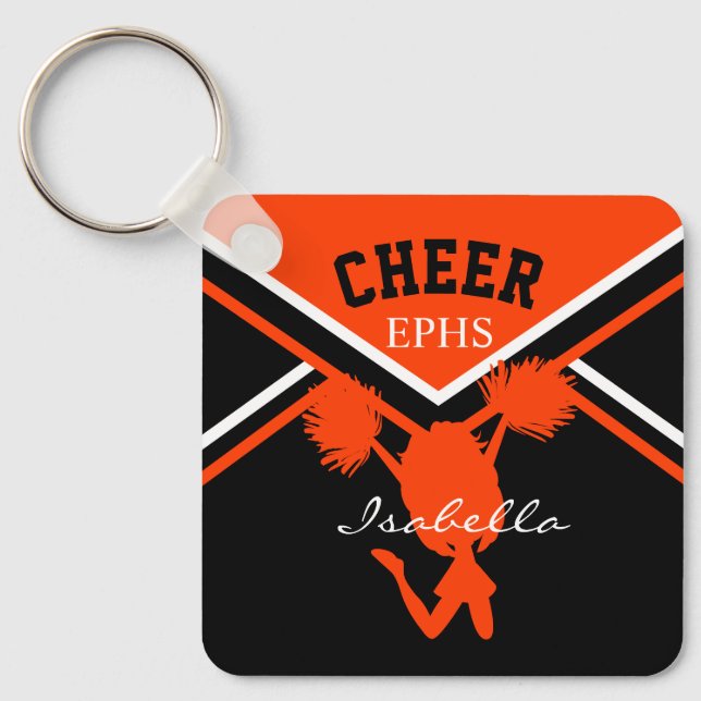 Cheerleader in Orange und Black Schlüsselanhänger (Vorderseite)