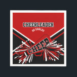 Cheerleader in Red, White and Black Serviette<br><div class="desc">🥇AN ORIGINAL COPYRIGHT ART DESIGN by Donna Siegrist ONLY AVAILABLE ON ZAZZLE! Cheerleader Paper Napkins ready for you to personalize. Featured in school colors White, Red and Black with DIY text. Great for any cheerleading party or event. Lots of colors available. ✔Note: Not all template areas need changed. 😀 If...</div>