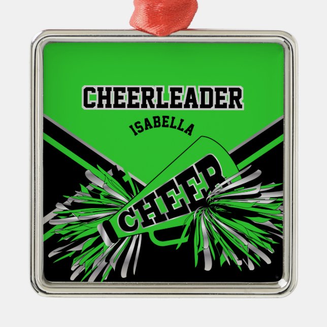 Cheerleader - Lime Green, Black und Silver Ornament Aus Metall (Vorne)