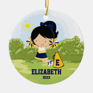 Cheerleader-Mädchen-Weihnachtsdekoration Blau Gold Keramik Ornament