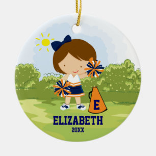 Cheerleader-Mädchen-Weihnachtsverzierungs-blaue Keramikornament