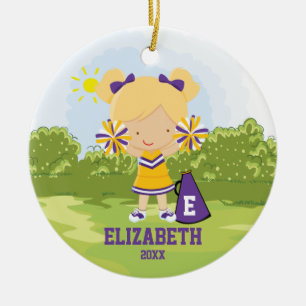 Cheerleader-Mädchen-Weihnachtsverzierungs-lila Keramikornament