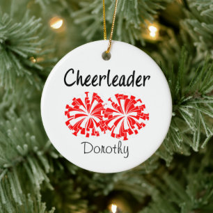 Cheerleader mit roten und weißen Pom-Poms Keramik Ornament