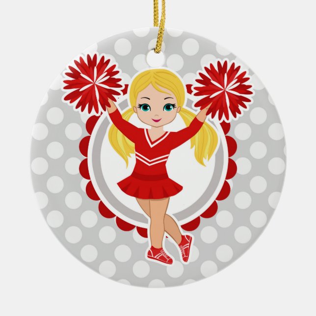 Cheerleader - Niedlich Red Blonde Cheer Keramik Ornament (Vorne)