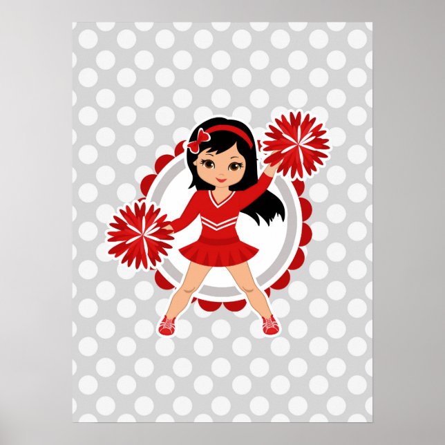 Cheerleader - Niedlicher Rotschwarzer Haarburst Poster (Vorne)