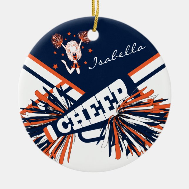 Cheerleader - Orange, White and Navy Blue Keramik Ornament (Vorne)