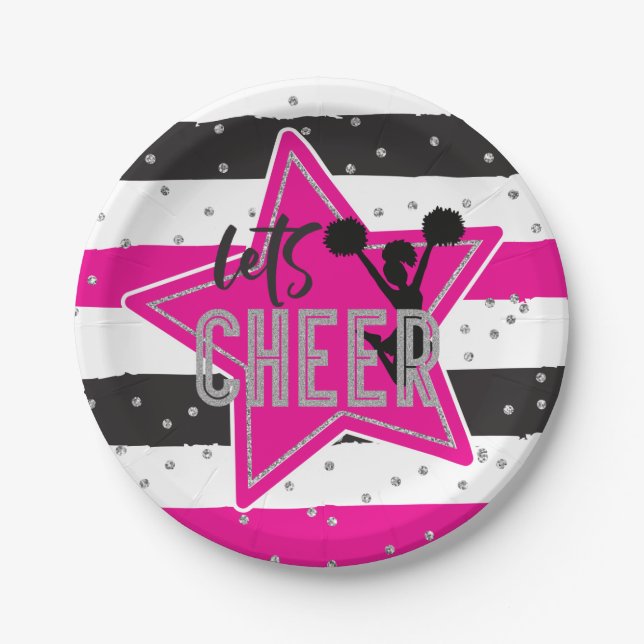 Cheerleader Pink Silver Black Cheer Geburtstag Pappteller (Vorderseite)