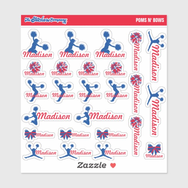 Cheerleader Pom Labels Personalisiert | Schule (Blatt)