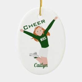 Cheerleader Redhead Green & White Keramik Ornament
