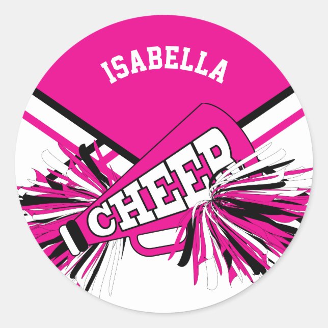 📣 Cheerleader - Rosa, Schwarz und Weiß Runder Aufkleber (Vorderseite)