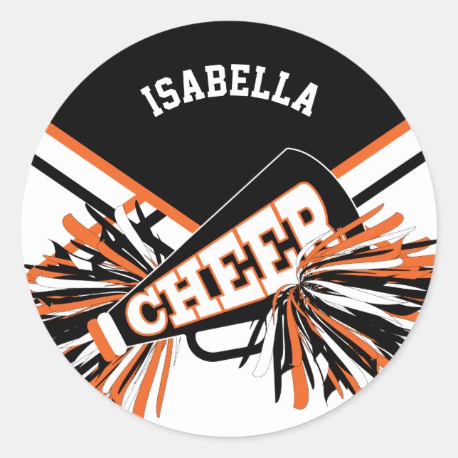 📣 Cheerleader - Schwarz, Orange und Weiß Runder Aufkleber (Vorderseite)