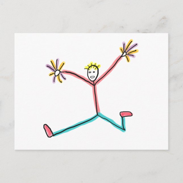 Cheerleader Springender Stockfigur Postkarte (Vorderseite)