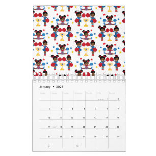 Cheerleader-Team-Trophäe Pom Poms Rot Blau Gelb Kalender
