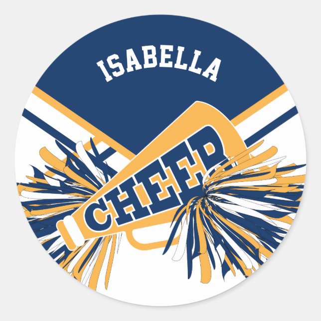 📣 Cheerleader - Weiß, Blau und Gold Runder Aufkleber (Vorderseite)