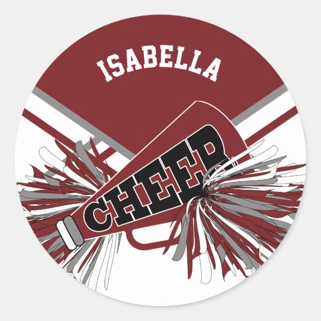 📣 Cheerleader - White, Maroon und Grau Runder Aufkleber (Vorderseite)
