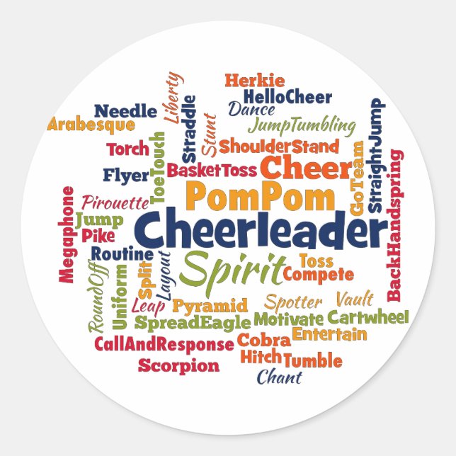 Cheerleader Word Cloud (Cheer Leader) Runder Aufkleber (Vorderseite)