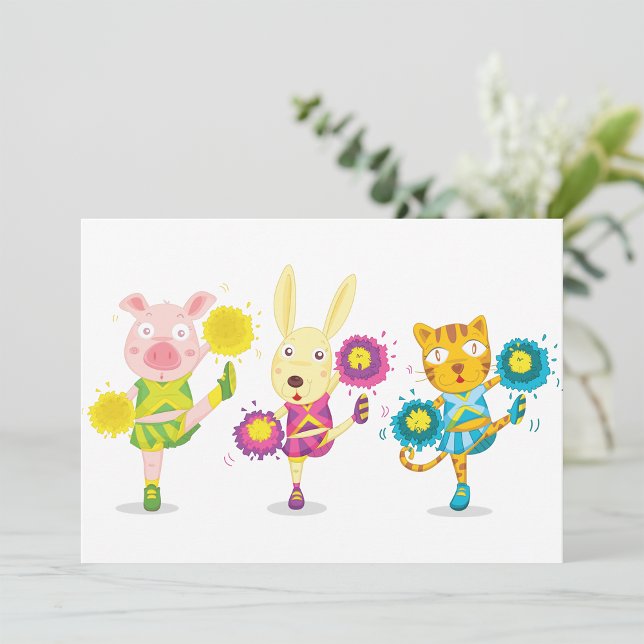 Cheerleading Animal Trio Pig Bunny and Cat Einladung (Von Creator hochgeladen)