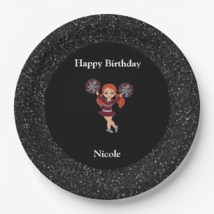 Cheerleading "Happy Birthday" Black Sparkle Pappteller