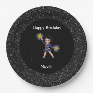 Cheerleading "Happy Birthday" Black Sparkle Pappteller