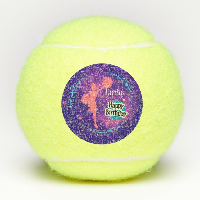 Cheerleading Happy Birthday Galaxy Personalisiert Tennisbälle (Vorderseite)