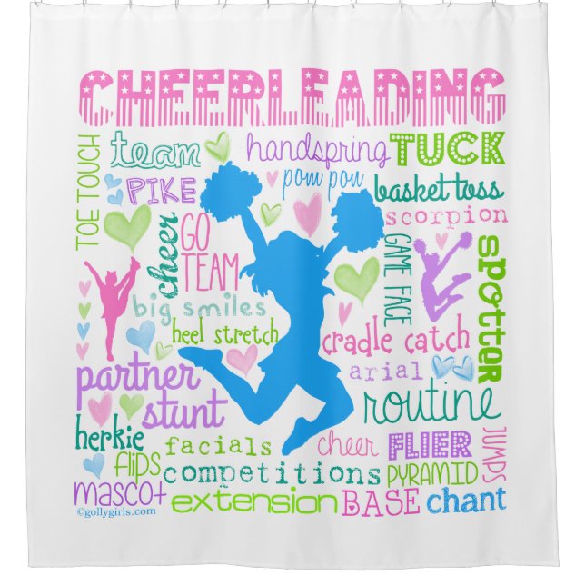 Cheerleading Wort-Pastelltypographie Duschvorhang (Vorderseite)
