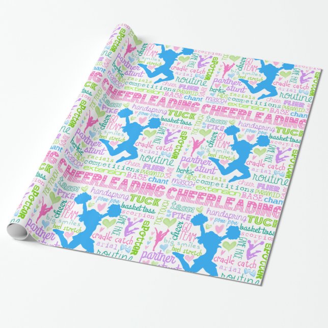 Cheerleading Wort-Pastelltypographie Geschenkpapier (Ungerollt)