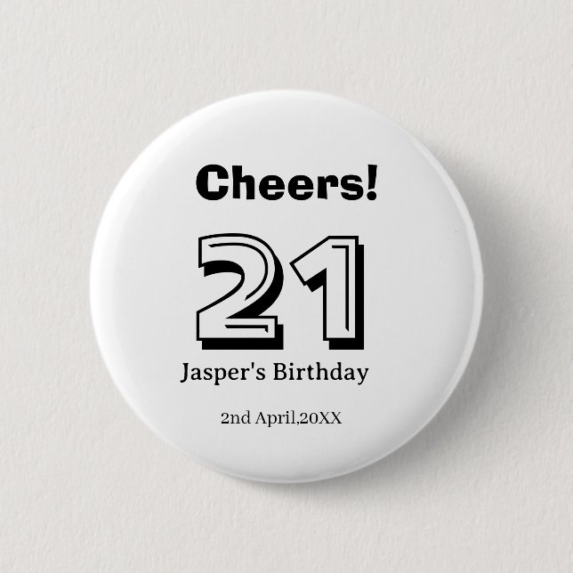 Cheers 21 birthday bold letter name boy man gifts  button (Vorderseite)