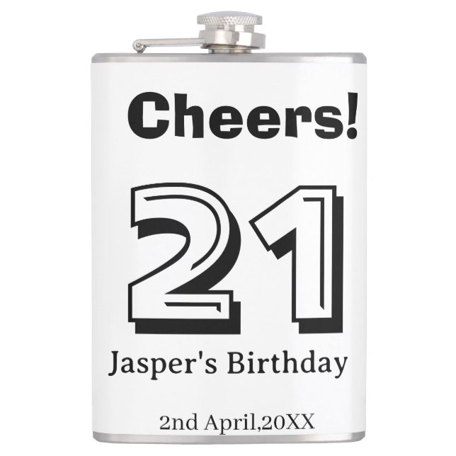 Cheers 21 birthday bold letter name boy man gifts  flachmann (Vorderseite)