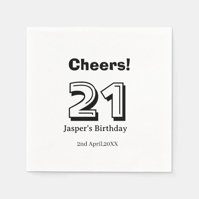 Cheers 21 birthday bold letter name boy man gifts  serviette (Vorderseite)
