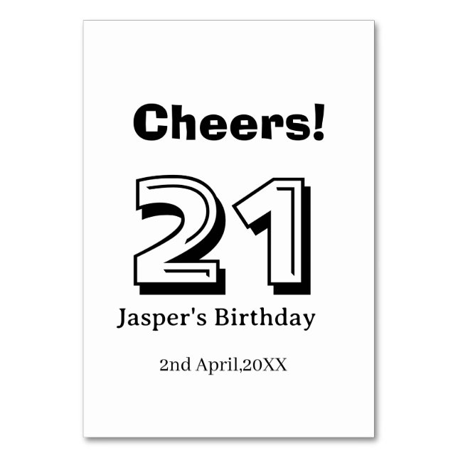 Cheers 21 birthday bold letter name boy man gifts  tischnummer (Vorderseite)